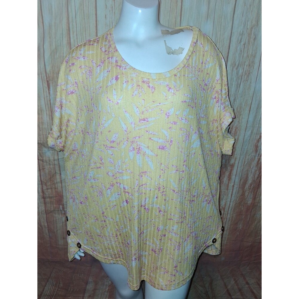 Good Days Only Yellow Floral Short Sleeve Blouse Sz 3X